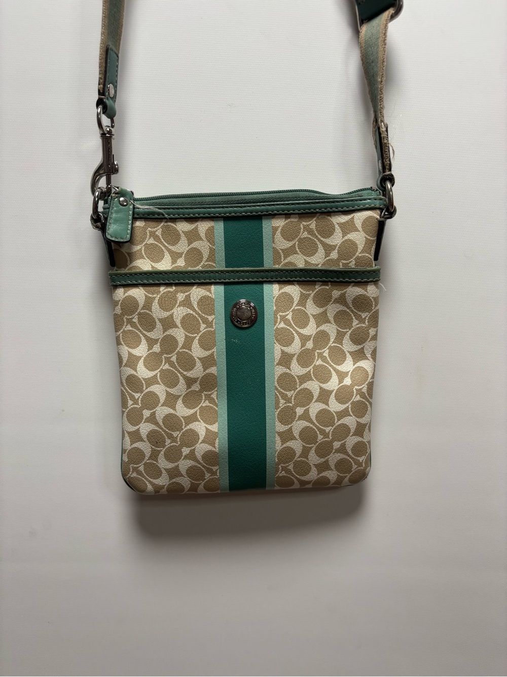 Coach project bag Beige Crossbody with Teal Stripe